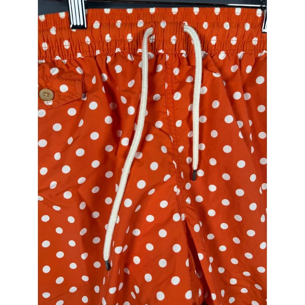 Polo Ralph Lauren Mens Small Orange Polka Dot Lined Swim Trunks Shorts